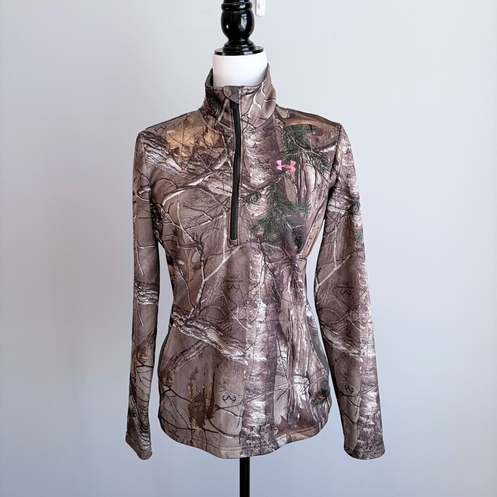 Realtree Camo Under Armor 1/4 Zip Fleece Hunting Camping Hiking Size Small